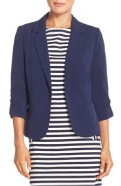 Eliza J Ruched Sleeve Blazer navy at Nordstrom